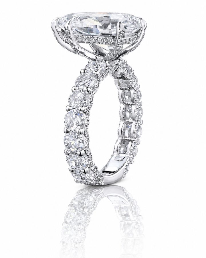 Platinum pave oval diamond engagement ring